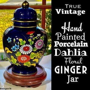 ⭐️HP⭐️VTG▪️1970's 1980's Hand Painted Porcelain Dahlia Floral Ginger Jar